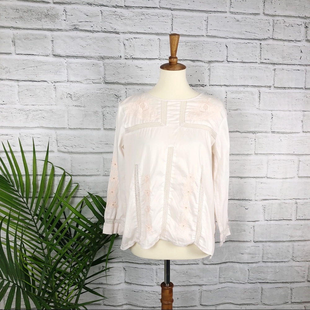 J.Crew Floral Embroidered Dusty Pink Top